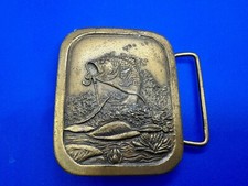 Large Mouth Bass Fish Fishing Sportsman VTG 1976 Indiana Metal Craft Belt Buckle
