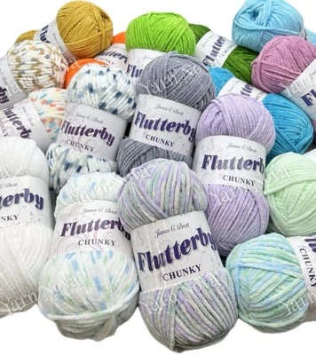 James C Brett Flutterby Chenille Knitting Crochet Yarn Wool 100g - 40+ Colours