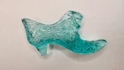 Vintage Fenton Aqua Glass Daisy & Buttons Shoe Slipper Cat Head 6 inch