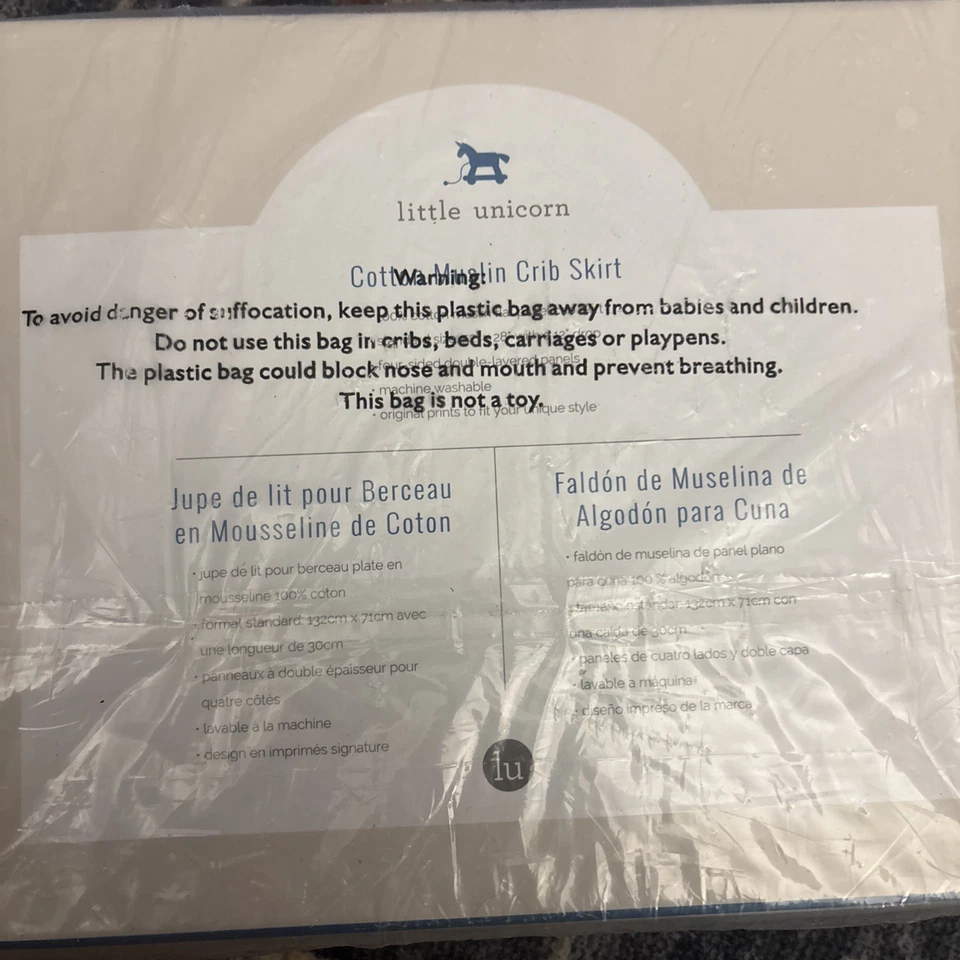 Юбка для кроватки Little Unicorn хлопок муслин (серая полоса) - Изображение 2 из 2