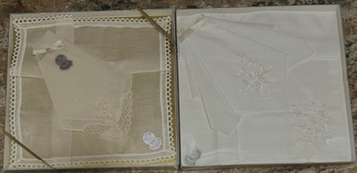 (2) Vintage DESCO Embroidered Cotton Handkerchief Set of 2-Original Gift Boxes