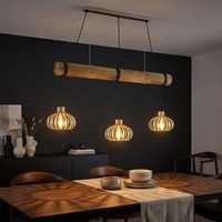LED Pendelleuchte HäNgelampe Esszimmer HöHenverstellbar Beige Holz Glas H 150 Cm