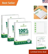 Sustainable 20lb Copy Paper - 92 Bright, 3 Packs of 400 Sheets, 100% Recycled