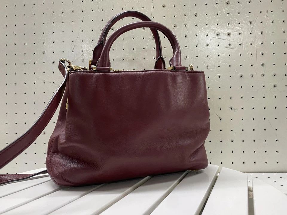 Michael Kors Satchel Womens Burgundy Leather Top Handle Crossbody Bag MK Gold - Image 2 of 4