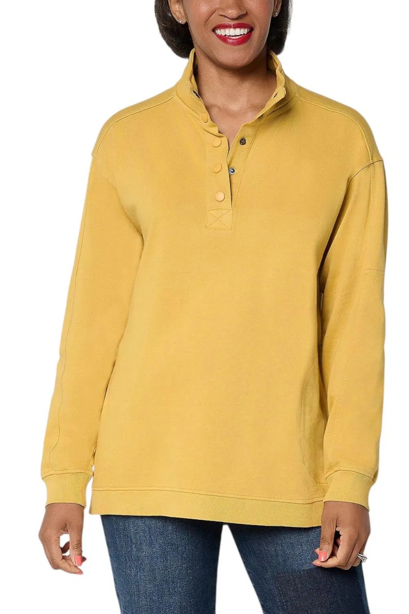 FKR LOGO by Lori Goldstein Women's Long Slv French Terry Henley Top