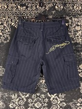 Short cargo noir à rayures pour homme Y2K avec broderie crâne - Taille 34