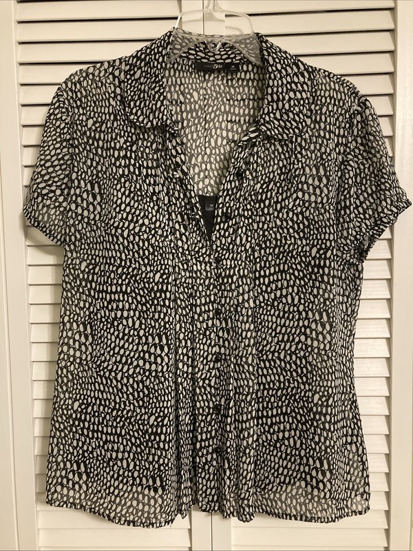 East 5th Women's Business Casual Sheer Printed Blouse W/ Black Camisole Size Med
