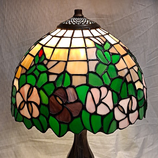 Tiffany Style Stained Glass Floral Dome Shade Table Lamp Green Beige Pink