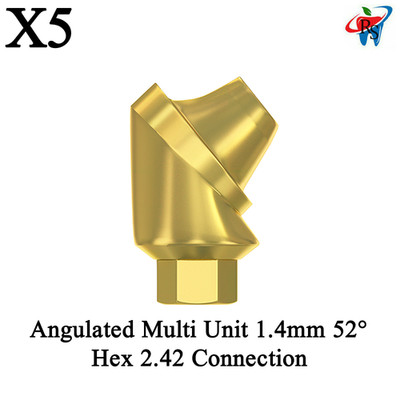 5x Dental Angulated Multi Unit 1.4mm 52° Hex 2.42 Connection Titanium Fixture