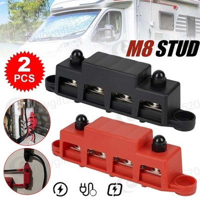 2x 4 Bolzen Stromverteilerblock 12V Stabile Hochleistungs Sammelschiene 250A M8