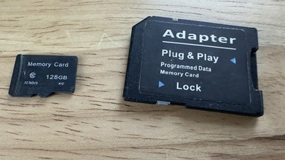 128 GB Micro SDXC Memory Card Full Size Adapter. 10 mb/s Read Speed