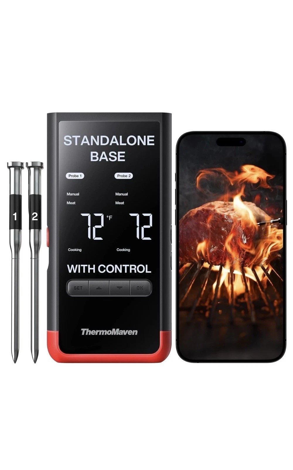 THERMOMAVEN P2 Wireless Thermometer - 2 Probe Set Standalone Base & WiFi WT02
Opens in a new window