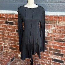 We The Free Black Thermal Mini Dress Medium Long Sleeve Raw Hem Waffle Knit