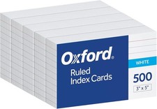 3x5 White Lined Index Cards 500 Count 5 Packs School Note Recipe Cards, New, USA