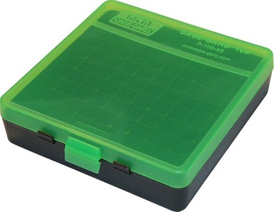 MTM 100 Round Flip-Top Ammo Box 380/9MM Cal (Clear Clear Green/Black 