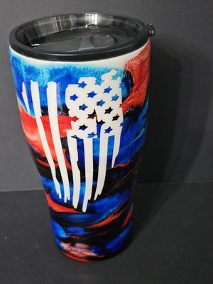 30 Oz Insulated Tumbler W/ Lid  - Flag Display and Lacrosse Player