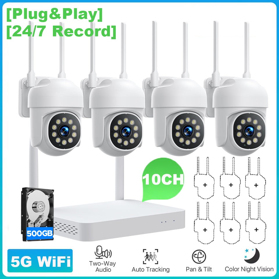 10CH NVR Outdoor 2MP PTZ Security Camera 360° Wireless WiFi Home CCTV IR System