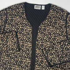 Chicos Design 100 Silk Woven Open Front Jacket Animal Print Black Gold Size 2