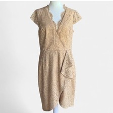 Vince Camuto size 12 champagne floral lace V neck sheath evening  cocktail dress