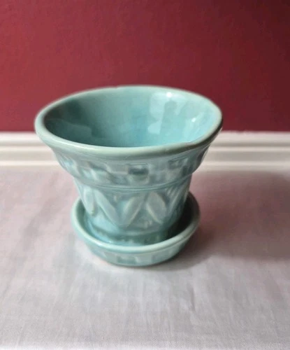 Vintage McCoy or Shawnee Turquoise Pottery Mini Flower Pot USA