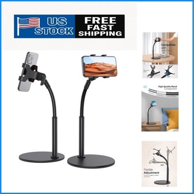 Ergonomic Gooseneck Phone Stand - Adjustable Holder for Desk, Black, 3.5-6.5''