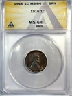 1916 Lincoln Cent, MS65BN ANACS,  (12621)