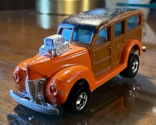 VINTAGE HOT WHEELS HI RAKER "WOODY"! 1979 ORANGE/BLACK/WOOD PLANEL