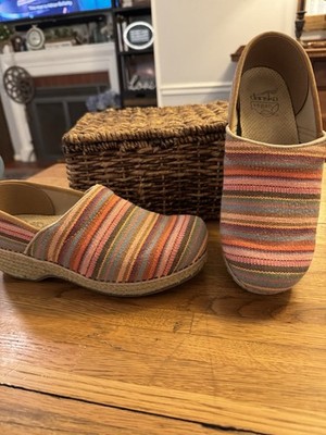 Dansko Jute Pro Weave Vegan Clog Rainbow Multi Stripe Slip On Shoe Size 39