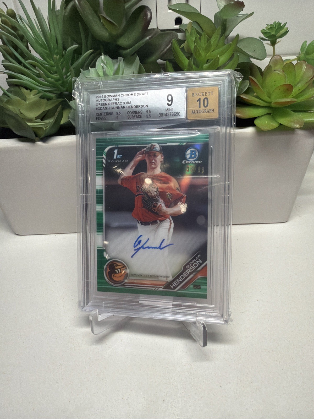 2019 1st Bowman Chrome Gunnar Henderson Green Refactor Auto BGS 9 36/99