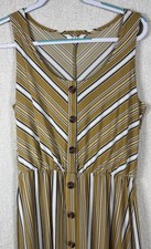 Maurices Striped Midi Dress Medium Button Front Sleeveless Mustard Stripes