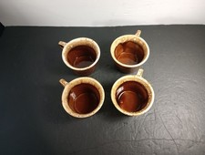 4 VINTAGE HULL POTTERY COFFEE CUP MUG BROWN DRIP GLAZE OVEN PROOF MADE IN USA