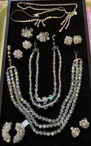Vintage Estate Costume Jewelry Lot Retro MCM Estate Rhinestone Aurora Borealis