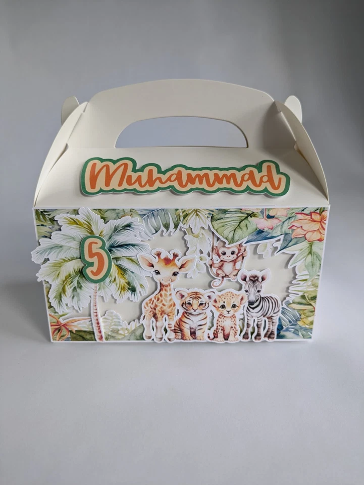 Cajas a dos aguas JUNGLE PERSONALIZADAS | Cajas de favores | Cumpleaños | Bolsas de fiesta (Juego de 10) Foto 2 de 4