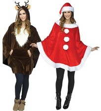 Christmas Holiday Party Poncho Costumes Adult Women Santa/ Reindeer