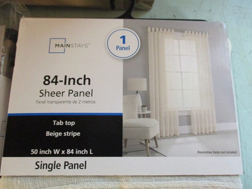2 PACK 84 INCH TAB TOP SHEER PANEL BEIGE STRIPE CURTAINS 50X84 SINGLE PANEL ER1 - Imagen 3 de 4