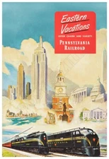 1951 Pennsylvania Railroad "Eastern Vacations" Advertising Poster