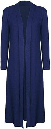 Womens Plain Boyfriend Maxi Cardigan Ladies Long Sleeve Open Front Duster Coat - Picture 10 of 17