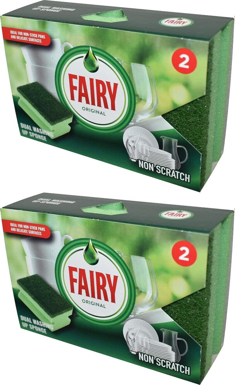 4x Fairy Non-Scratch Cleaning Scrubbing Dual Wash Pad Sponge Scourers Non-Stick