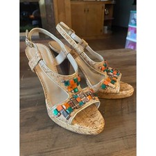 Oscar De La Renta Colorblock Pattern Crystal Embellishments Slingback Sandals