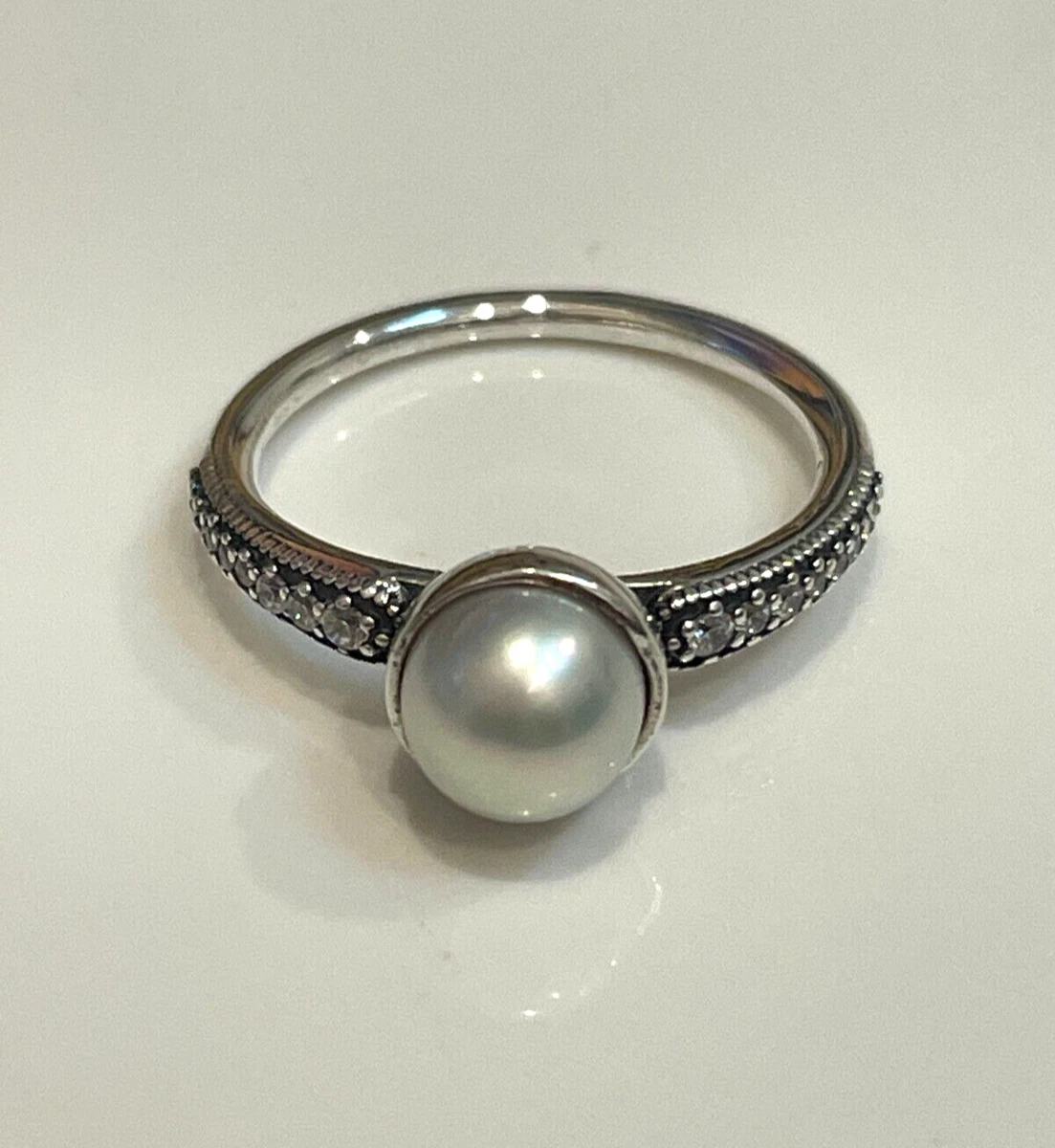 Genuine PANDORA Elegant Beauty Pearl CZ Ring Size 52 191018P New RETIRED