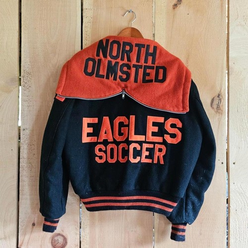 Vintage Wool Varsity Jacket North Olmsted Ohio Eagles Black Orange DeLong