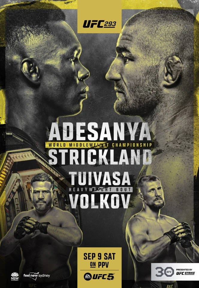 Fight Poster UFC 293 Israel Adesanya Vs Sean Strickland 11X16 Alexander Volkov