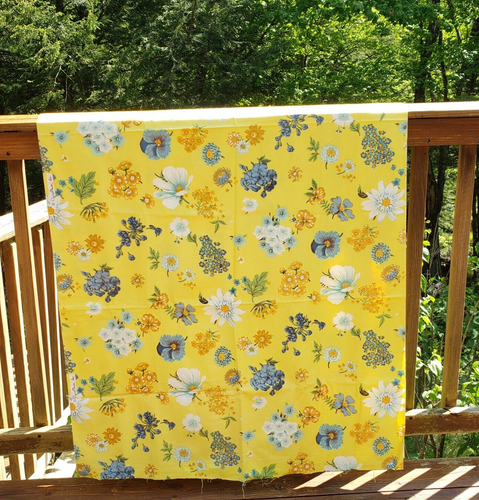 Vintage 50s 60s Cyrus Clark Yellow Floral Cotton Fabric 3.8y X 36" - Picture 7 of 12
