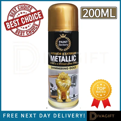 PAINT FACTORY GOLD METALLIC SPRAY PAINT AEROSOL GOLD WOOD METAL PLASTIC ALL PURPOSE XMAS 200ML