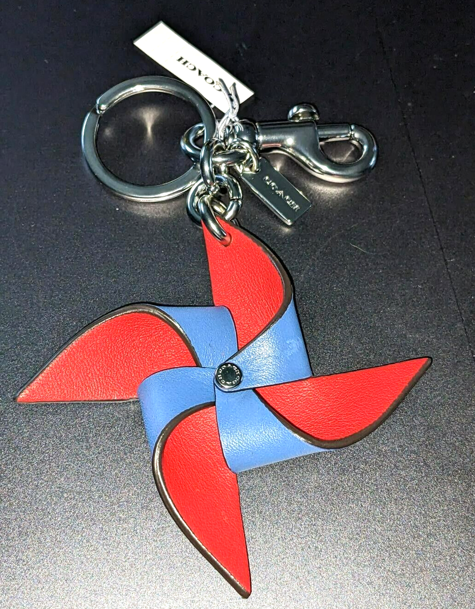 COACH Signature Genuine Leather BLUE RED PINWHEEL Bag Charm Key