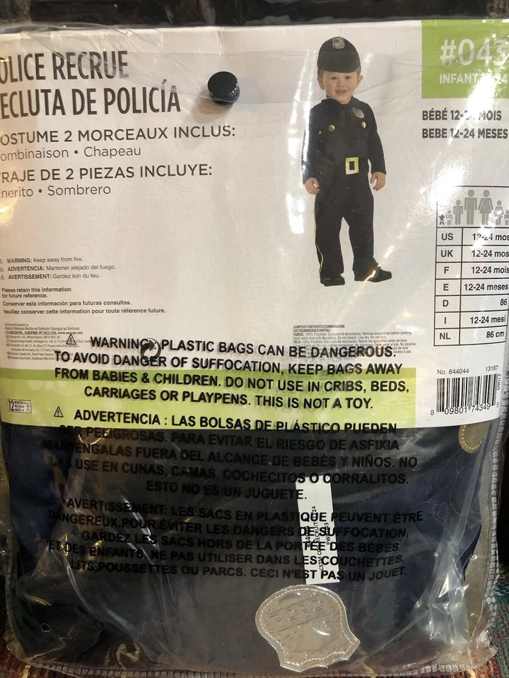 Disfraz de oficial de policía recluta policía Halloween 12-24 meses bebé niño pequeño nuevo con etiquetas Foto 4 de 4