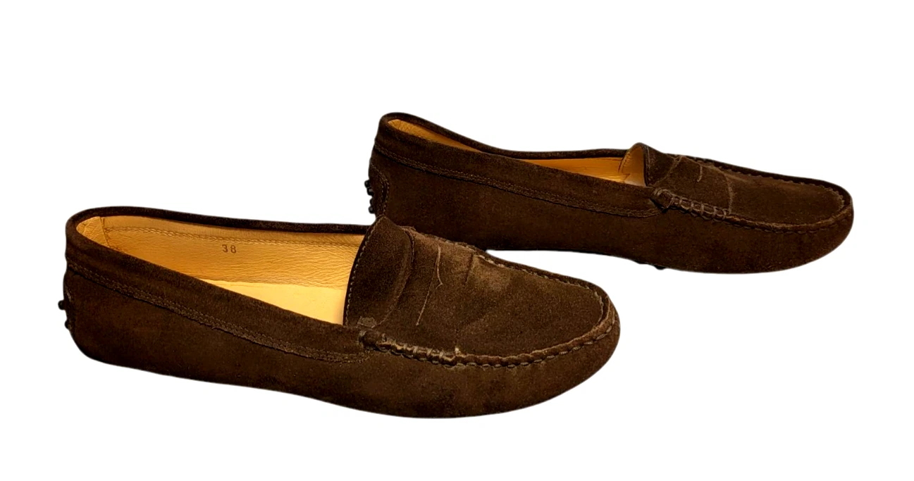 TOD’S TODS scarpe basse mocassini donna marrone CAMOSCIO SLIP ON GUIDA penny taglia 7