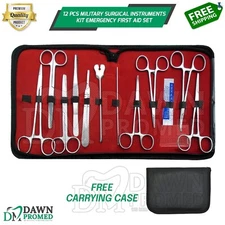 12 Pcs Military Surgical Instruments Kit Emergency First Aid Set With FREE Case