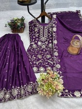 Attractive Look Chinnon Silk Top Palazzo With Purple Dupatta For Aesthetic Wear