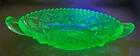Antique green depression cut glass condiment relish dish